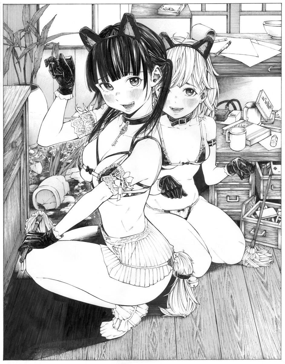 每日好图：P站#黑白手绘风#女子高中生#JK#插画欣赏【画师：ガガイモ】
