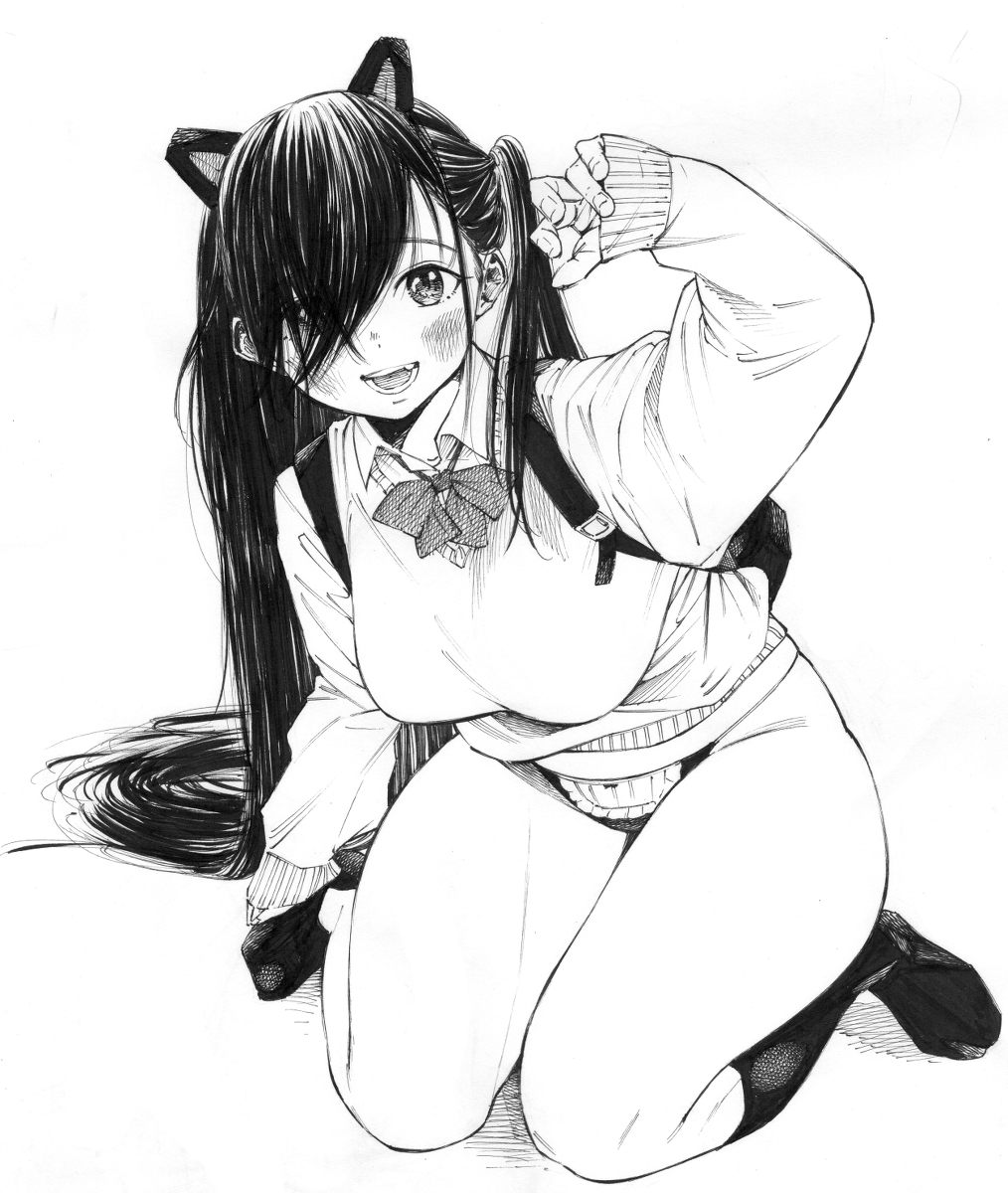 每日好图：P站#黑白手绘风#女子高中生#JK#插画欣赏【画师：ガガイモ】