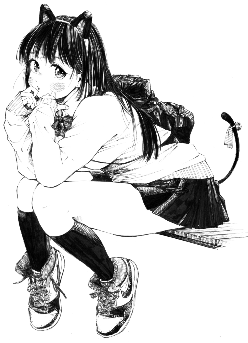 每日好图：P站#黑白手绘风#女子高中生#JK#插画欣赏【画师：ガガイモ】