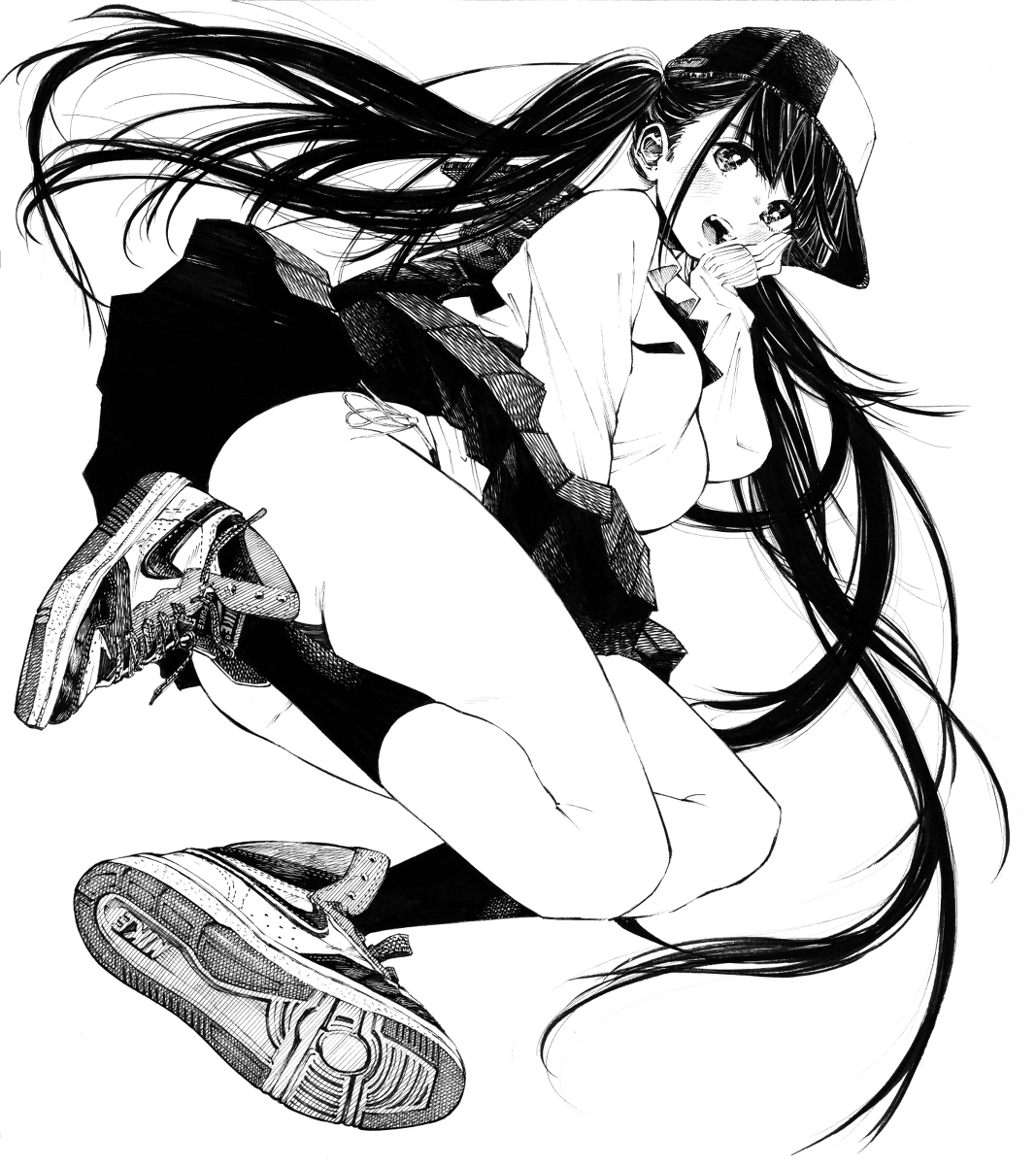 每日好图：P站#黑白手绘风#女子高中生#JK#插画欣赏【画师：ガガイモ】