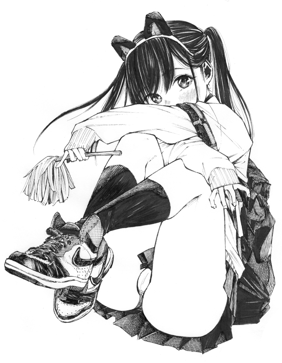 每日好图：P站#黑白手绘风#女子高中生#JK#插画欣赏【画师：ガガイモ】