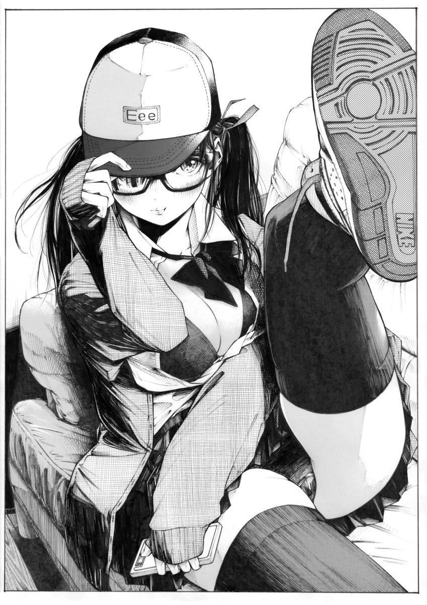 每日好图：P站#黑白手绘风#女子高中生#JK#插画欣赏【画师：ガガイモ】