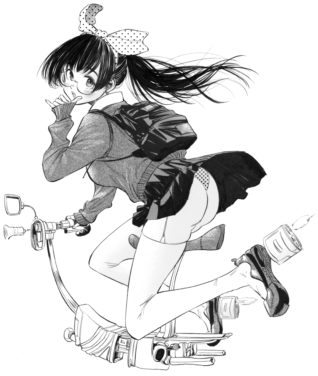 每日好图：P站#黑白手绘风#女子高中生#JK#插画欣赏【画师：ガガイモ】