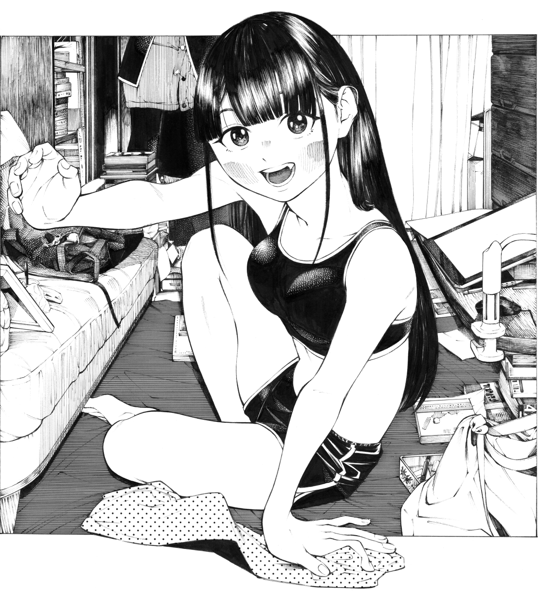 每日好图：P站#黑白手绘风#女子高中生#JK#插画欣赏【画师：ガガイモ】