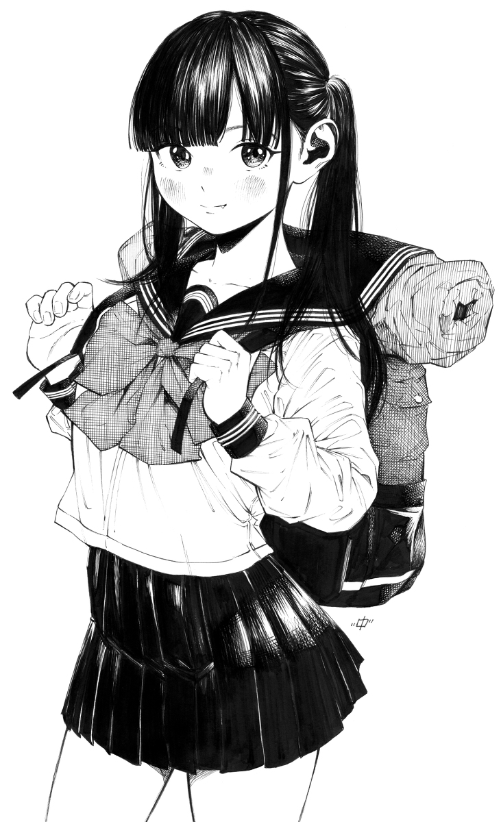 每日好图：P站#黑白手绘风#女子高中生#JK#插画欣赏【画师：ガガイモ】