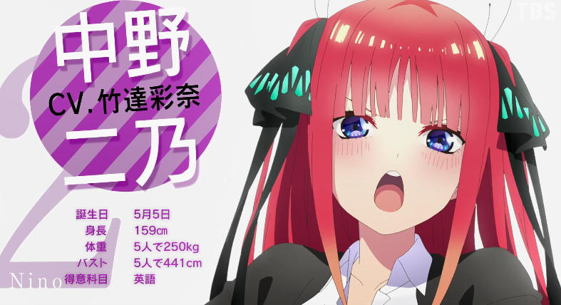 1月新番：《五等分的新娘∬》第二季PV “二乃ver” 公布
