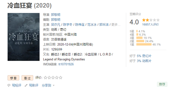 郭敬明《爵迹2:冷血狂宴》豆瓣4分:人物面瘫、表情崩坏插图 郭敬明电影《爵迹2:冷血狂宴》豆瓣仅4分:人物面瘫、表情崩坏