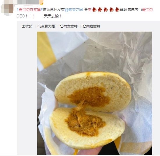 网友体验麦当劳中国新品肉夹馍：图片仅供参考诚不欺我