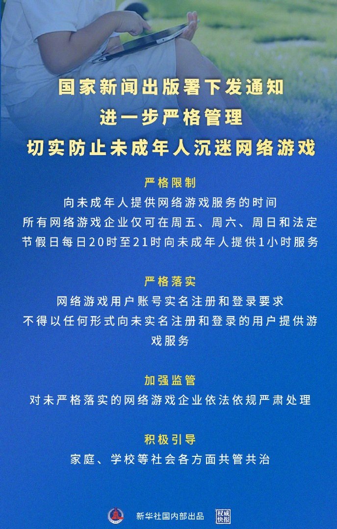 版署新规：“未成年人仅可在周末假日晚上玩1小时网游”