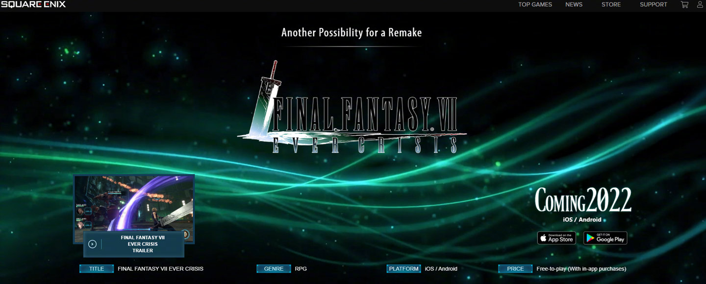 FF7单机手游《最终幻想 7：永恒危机》宣布将于9月下旬上线