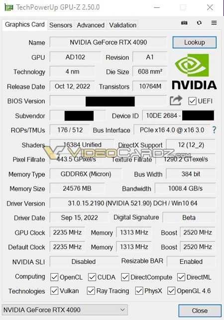 RTX4090显卡跑分泄露,比3090快82%插图1 RTX4090显卡跑分泄露,比3090快82%