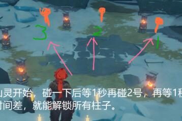原神1.2:雪山【 3个仙灵 6根柱子】 解密攻略